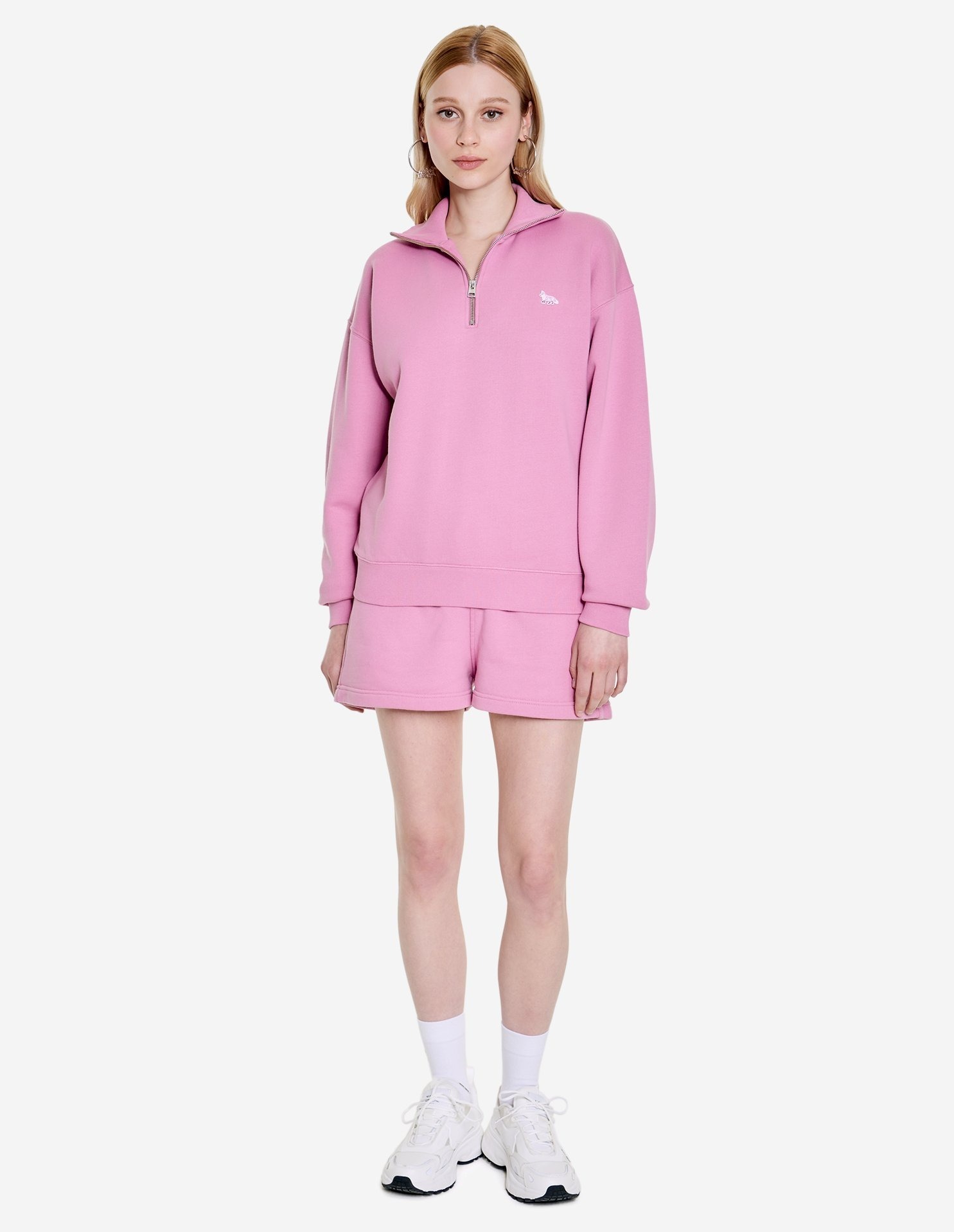 Shop Maison Kitsuné Fox-appliqué Half-zip Sweatshirt In Pink