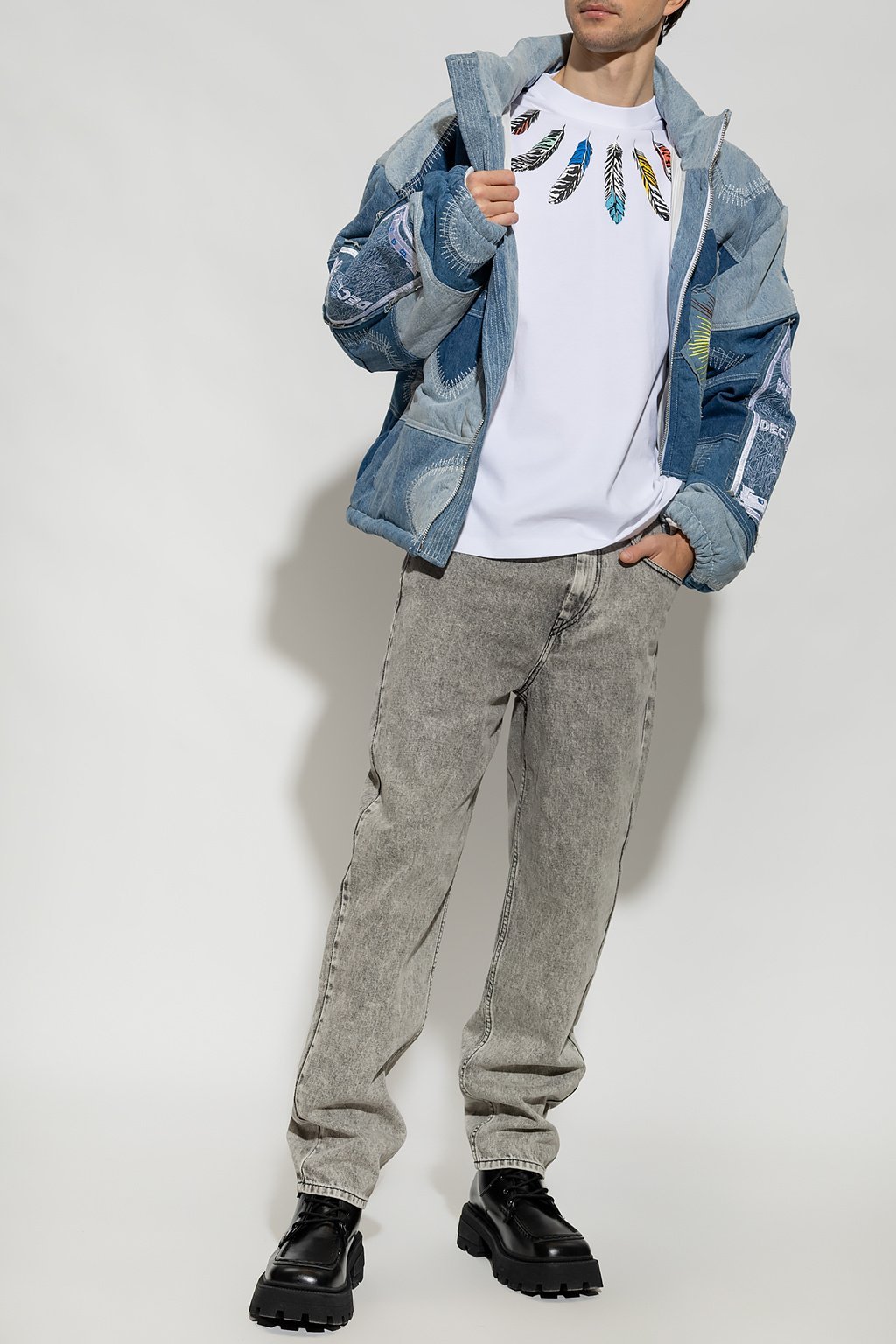 Marcelo Burlon County Of Milan Collar Feathers Over Printed T-shirt In White