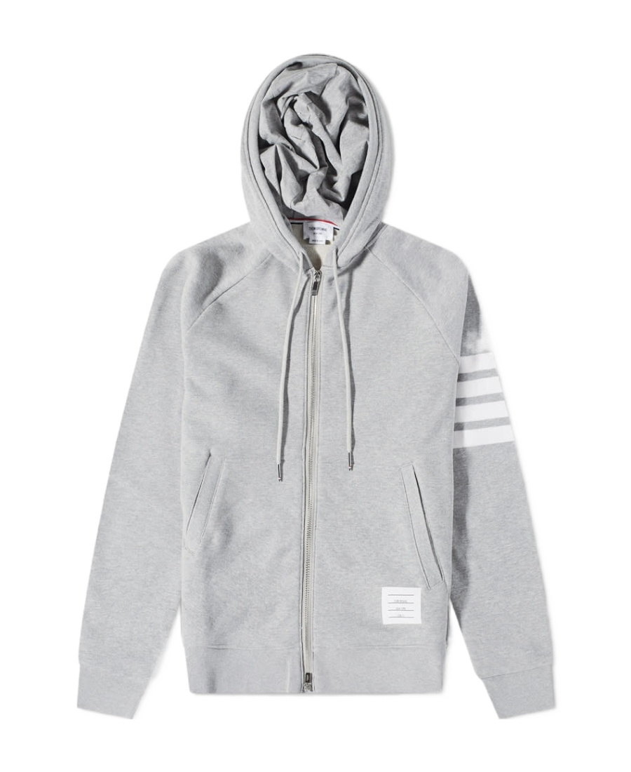 Thom Browne Light Grey 4-bar Loopback Full Zip Hoodie In Gray