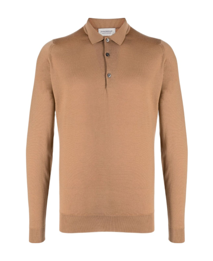 John Smedley Long-sleeved Knitted Polo Shirt In Brown