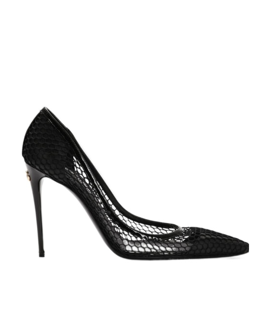 Dolce & Gabbana Black Pumps With Mesh Detail And Logo Plaque In Black