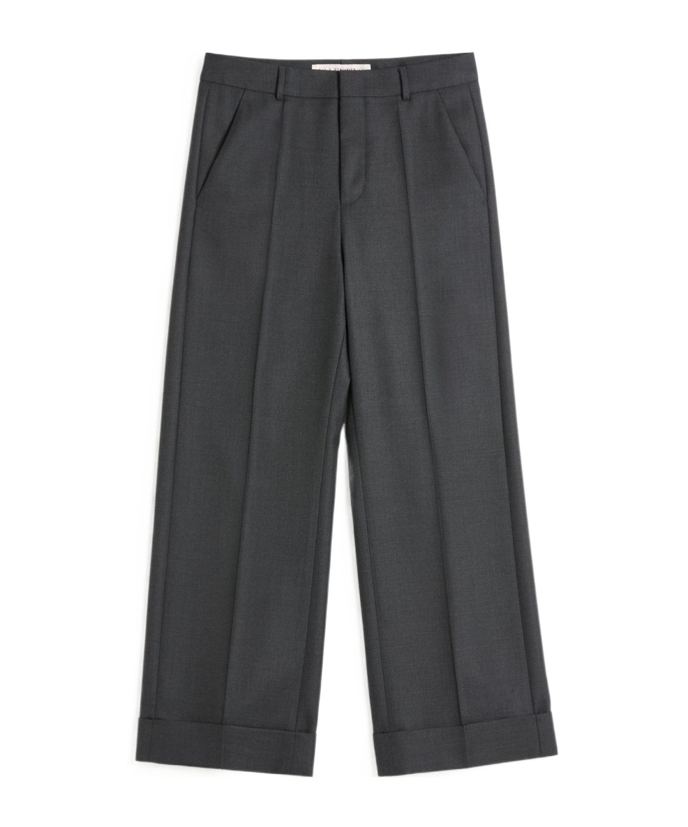 Valentino Wool Gabardine Trousers With Turn-ups In Black
