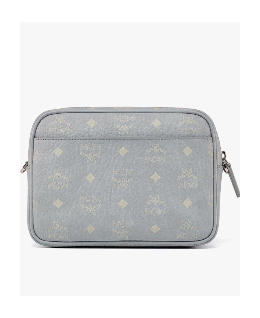 Mcm Logo Zipper Shoulder Bag In Gray