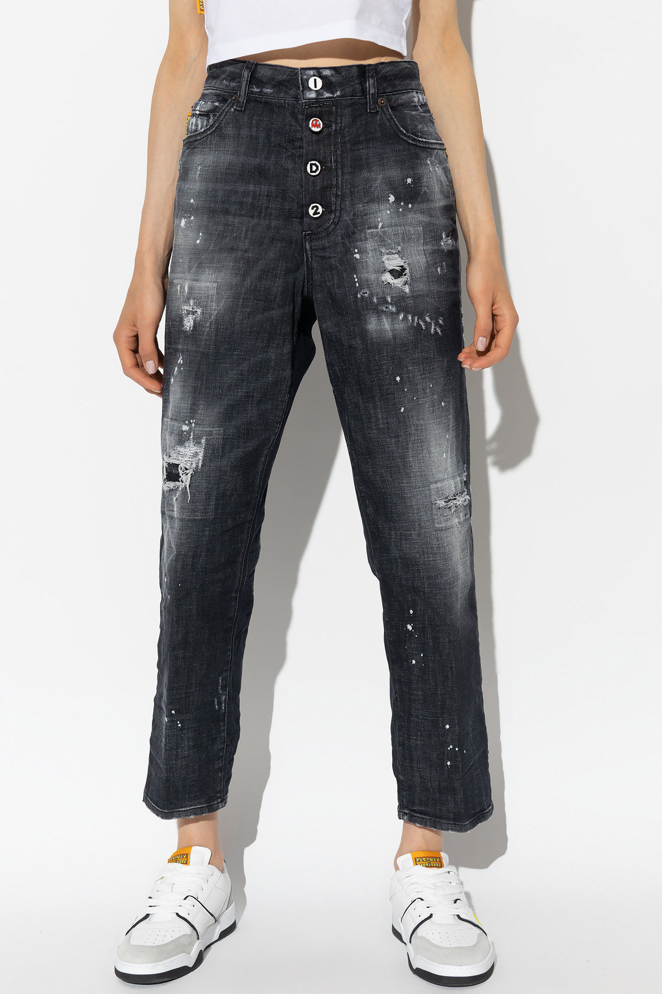 Dsquared2 Paint Splatter Effect Distressed Jeans In Black