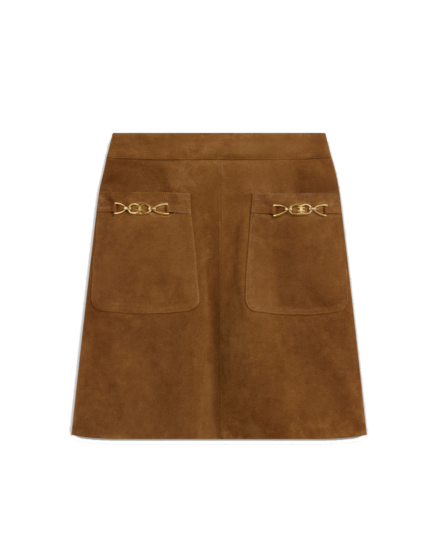 Celine Mini Skirt Signature In Suede In Brown