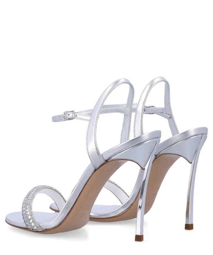 Casadei Julia 100 Leather Stiletto Sandals In Silver