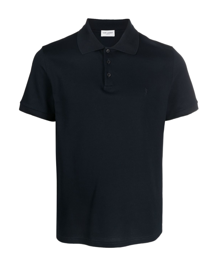 Saint Laurent Men's Piquet Cotton Polo Shirt In Blue