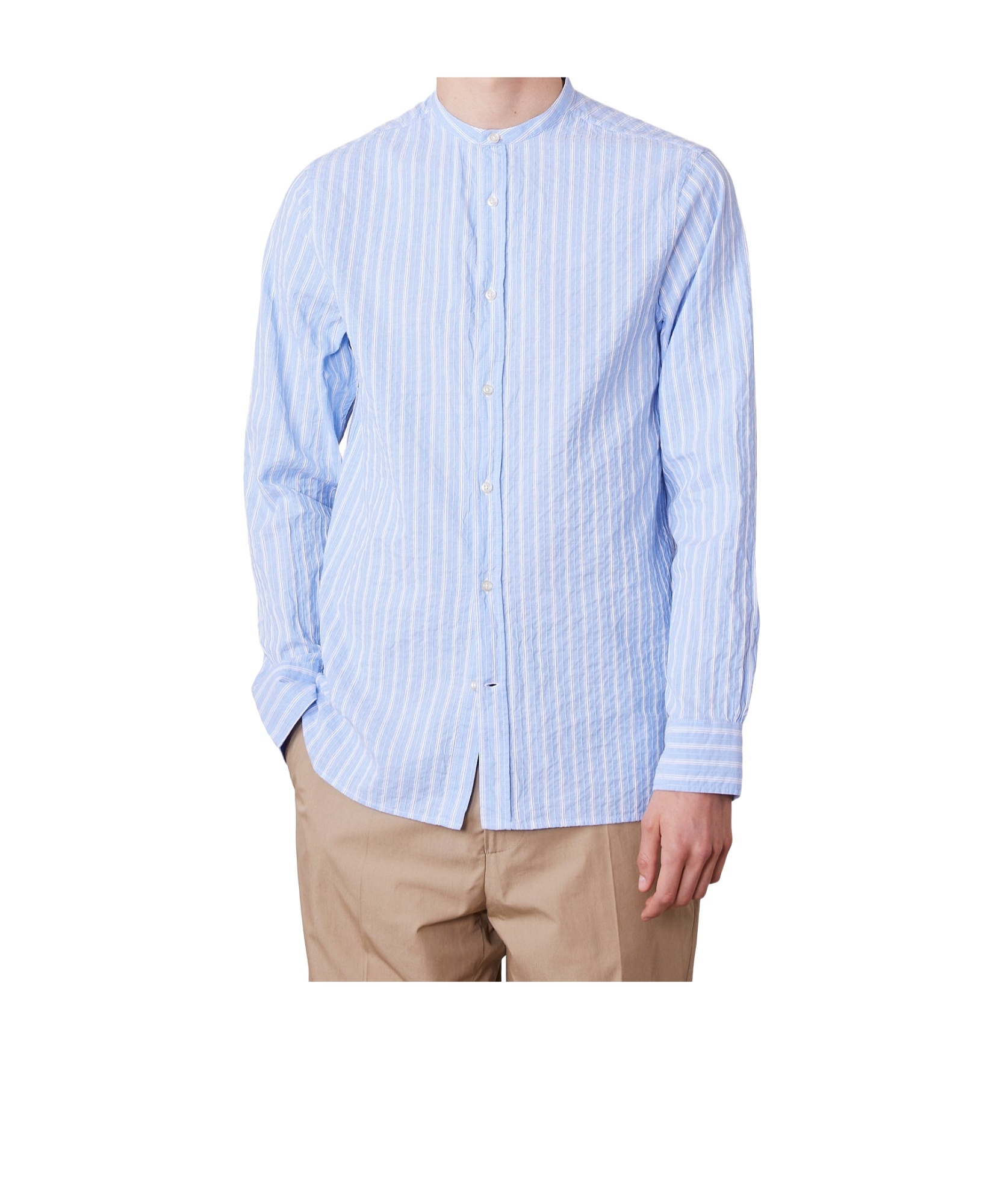 Shop Officine Generale Striped Shirt In Dream Blue/white