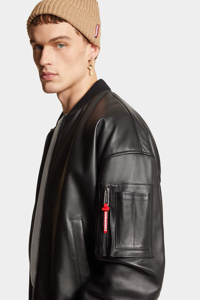 Dsquared2 Black Lambskin Jacket With Ribbed Collar In Black