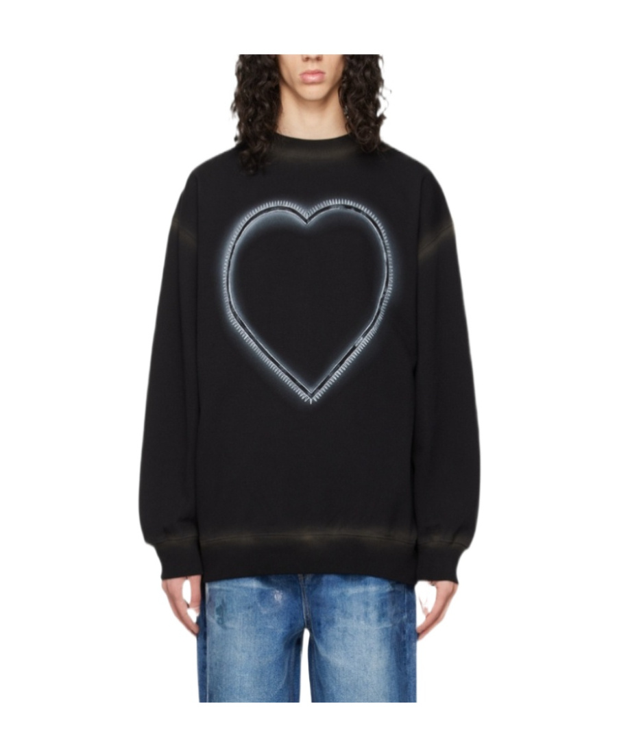 We11 Done Heart-print Cotton Sweatshirt In Black