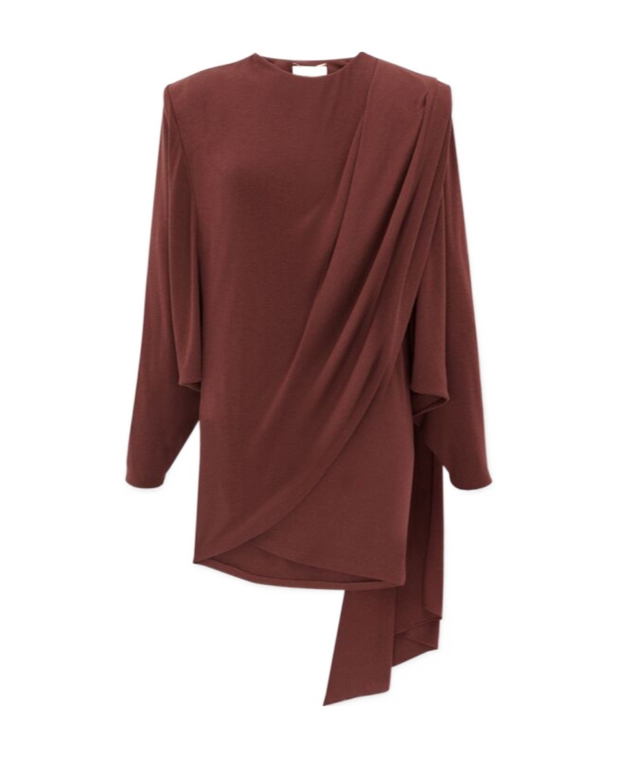Saint Laurent Draped Strong-shoulder Long-sleeve Mini Dress In Red