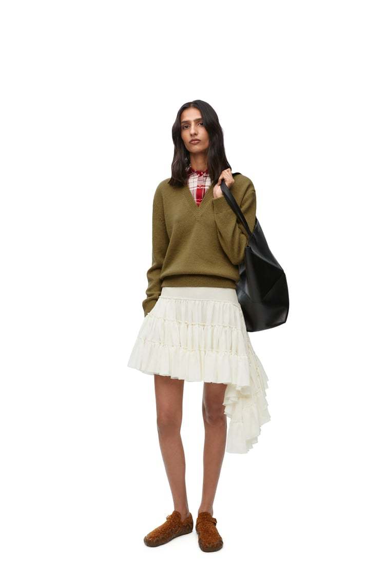 Loewe Wool Plaid Jacquard Sweater In Green
