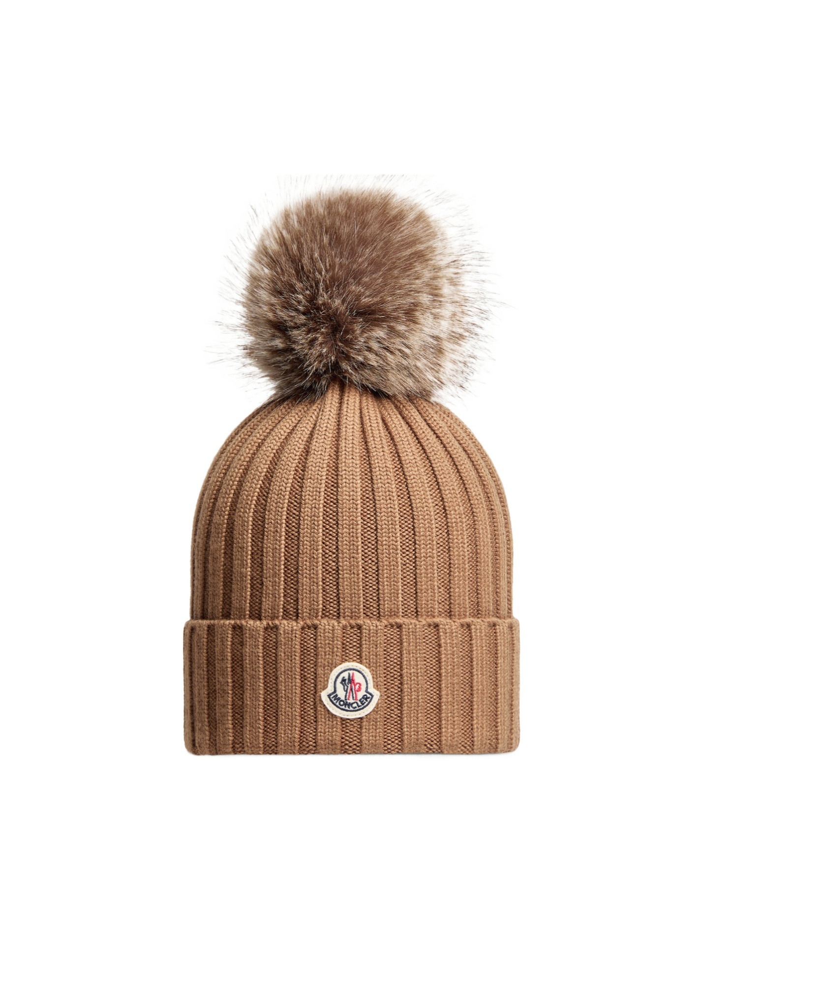 Moncler Pom Pom Wool Hat In Brown