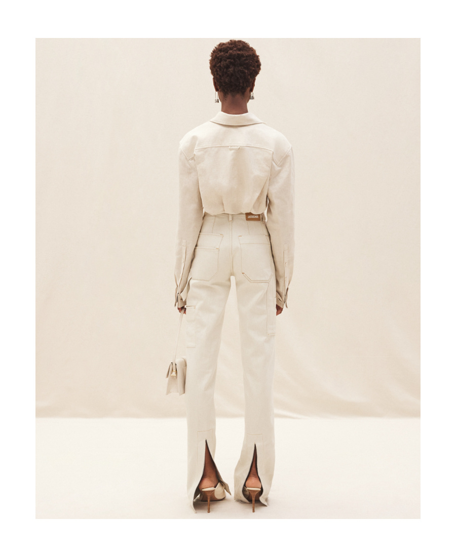 Jacquemus Cropped Long-sleeve Blouse In Nude