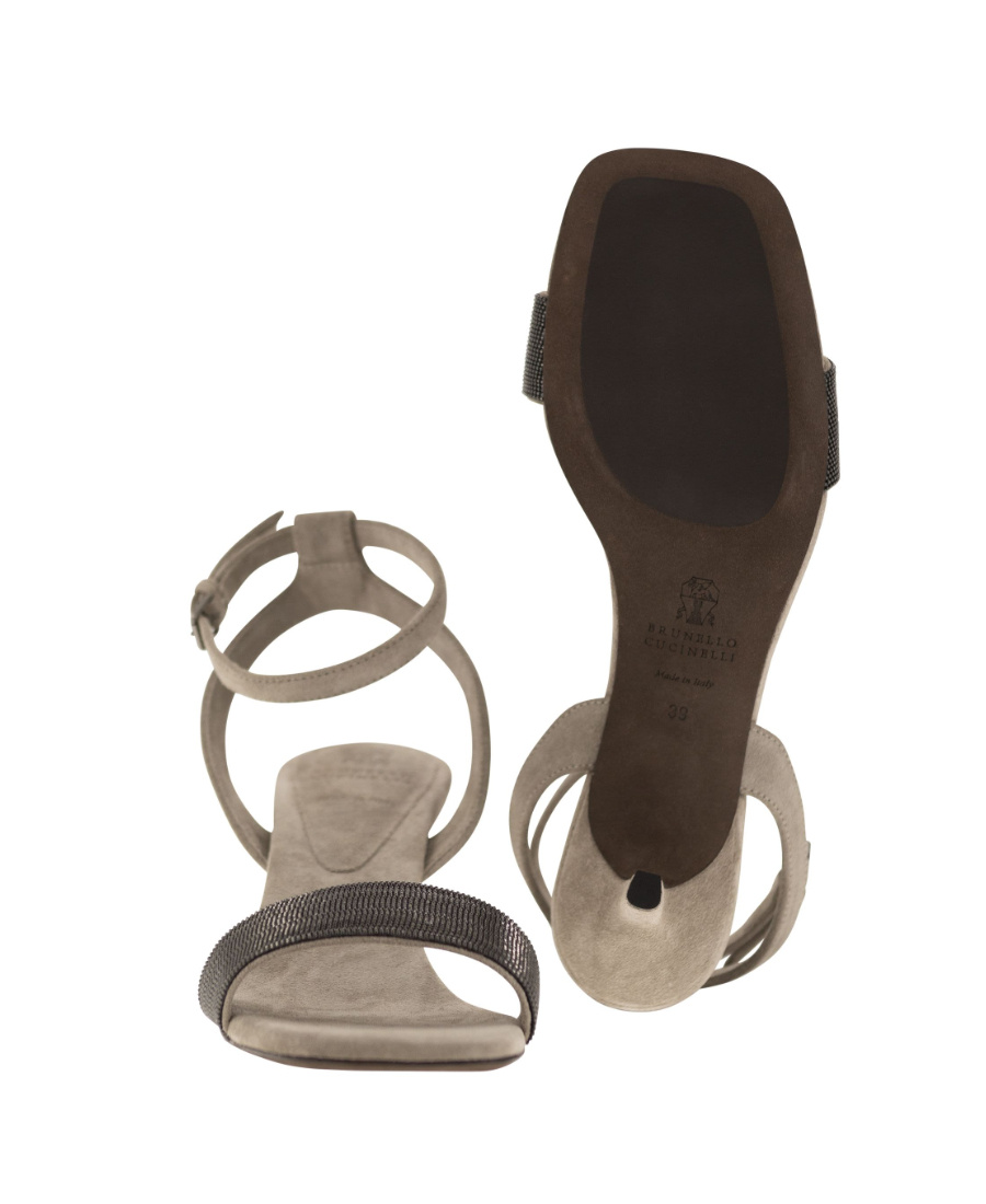Brunello Cucinelli Grey Suede High Heels Sandals In Nude