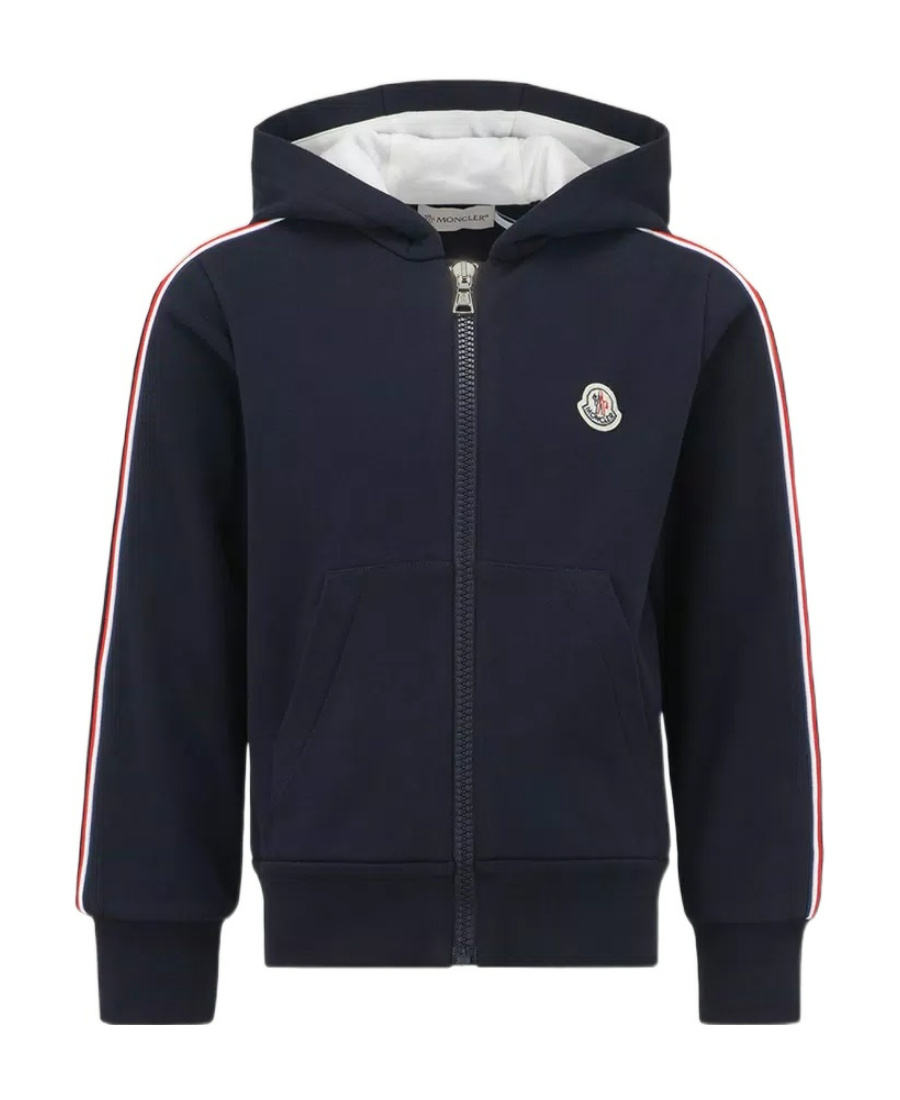 Moncler Striped Zipped Cotton Hoodie In Blue