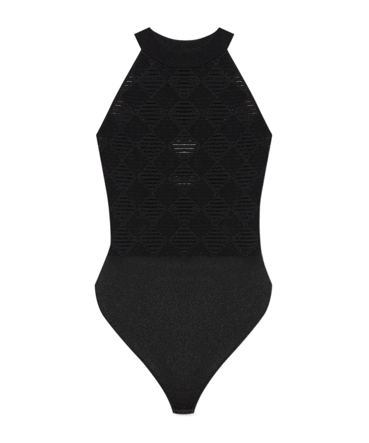 Balmain Geometric-jacquard High-neck Bodysuit In Black