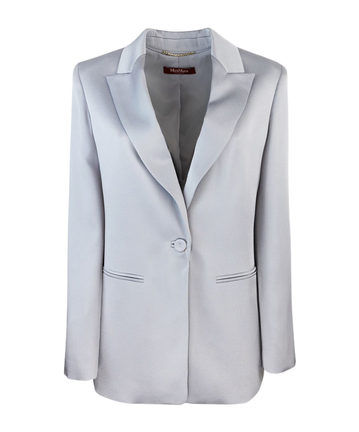 Max Mara Single-breasted Blazer In Gray Enver Satin In White