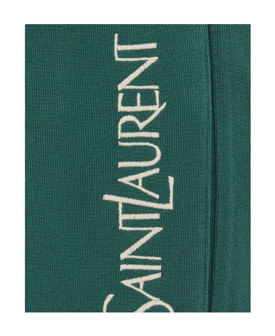 Saint Laurent Embroidered-logo Drawstring Track Pants In Green