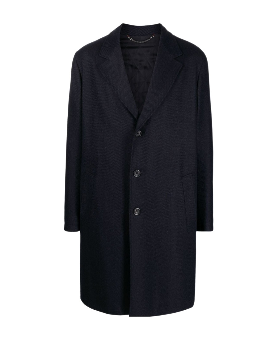 Canali Single-breasted Long Coat In Black