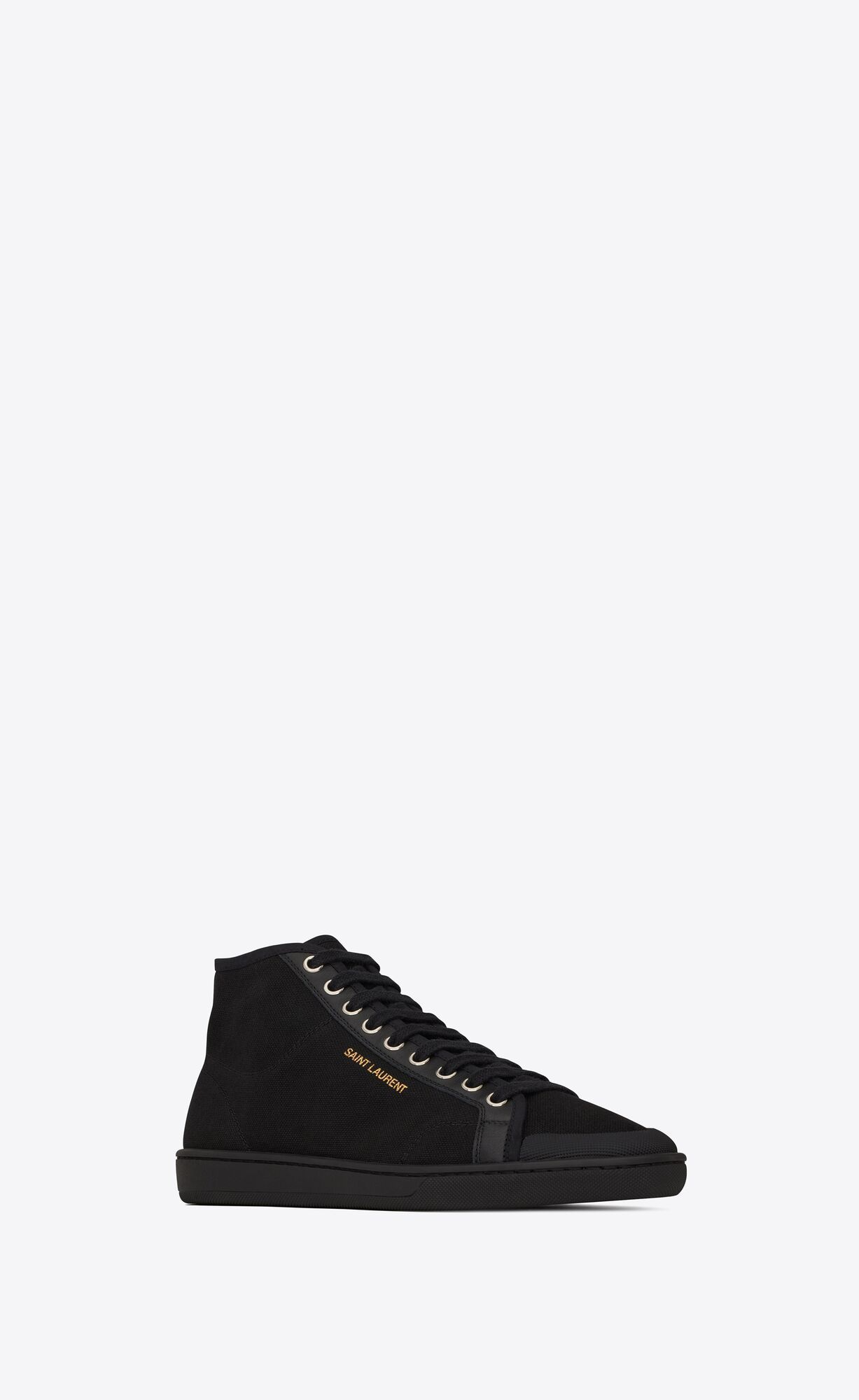 Saint Laurent High-top Leather Lace-up Sneakers In Organic Cotton Canvas In Black