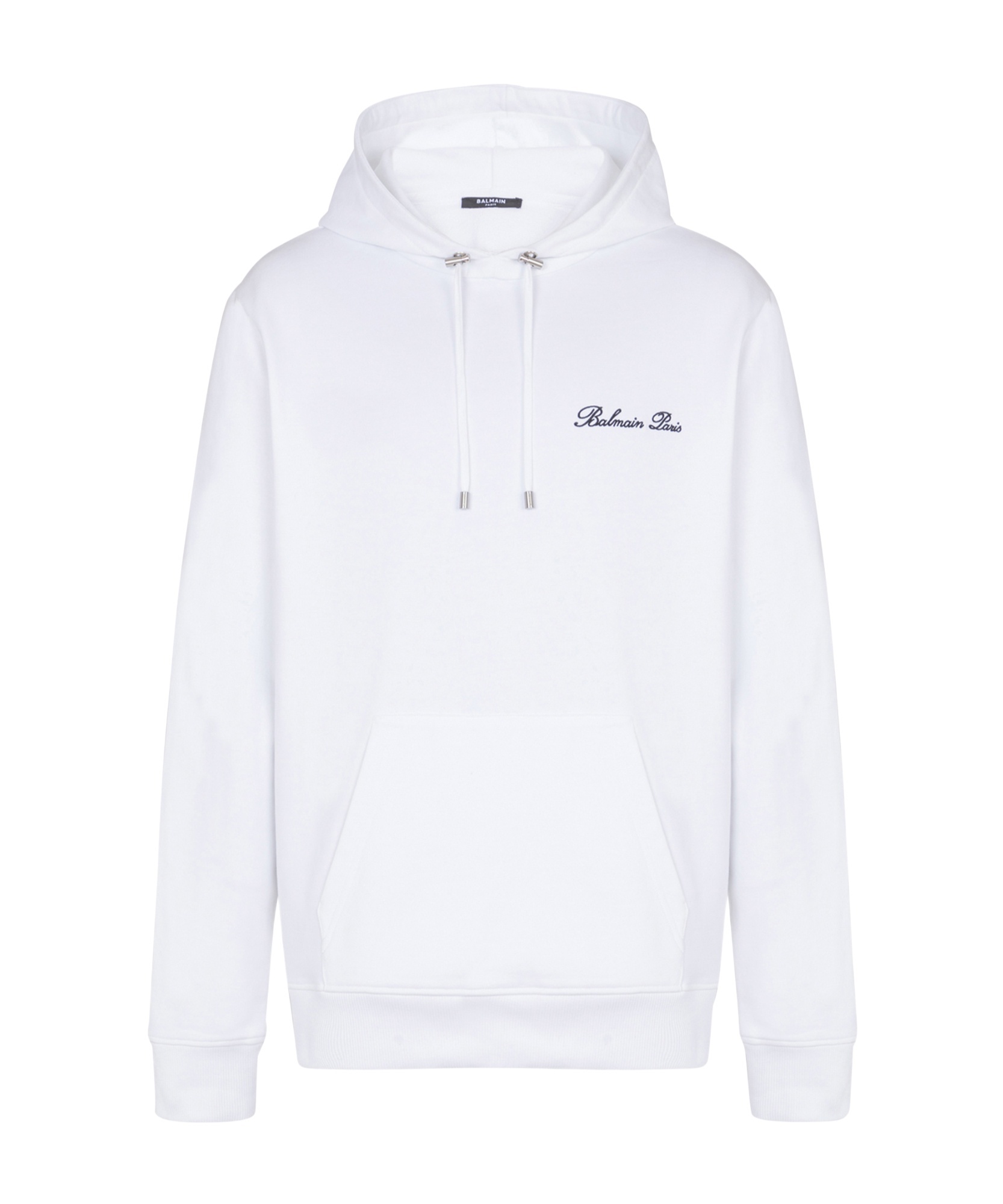 Balmain Cotton Sweatshirt With Adjustable Drawstring Hood And Iconic Embroidery In White