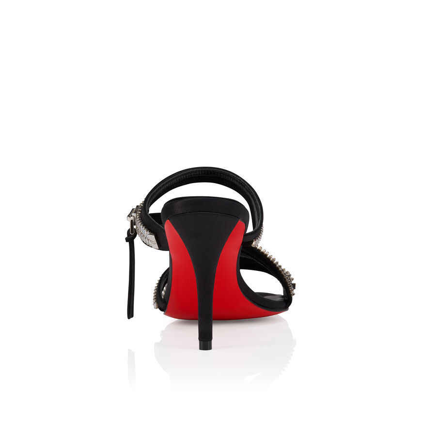 Christian Louboutin Meryl Zip Strass Satin Red Sole Sandals In Black