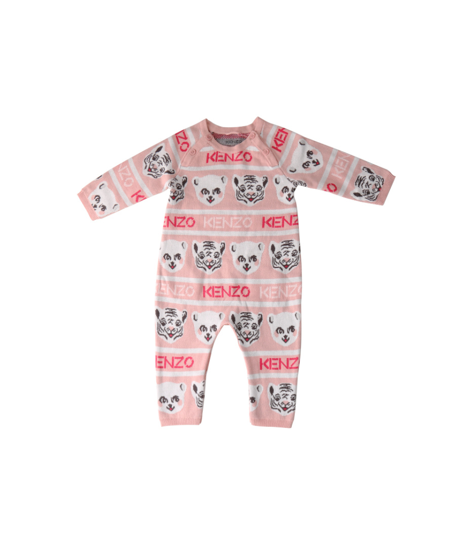 Kenzo Inlaid Logo Baby Suit And Hat Set In Pink