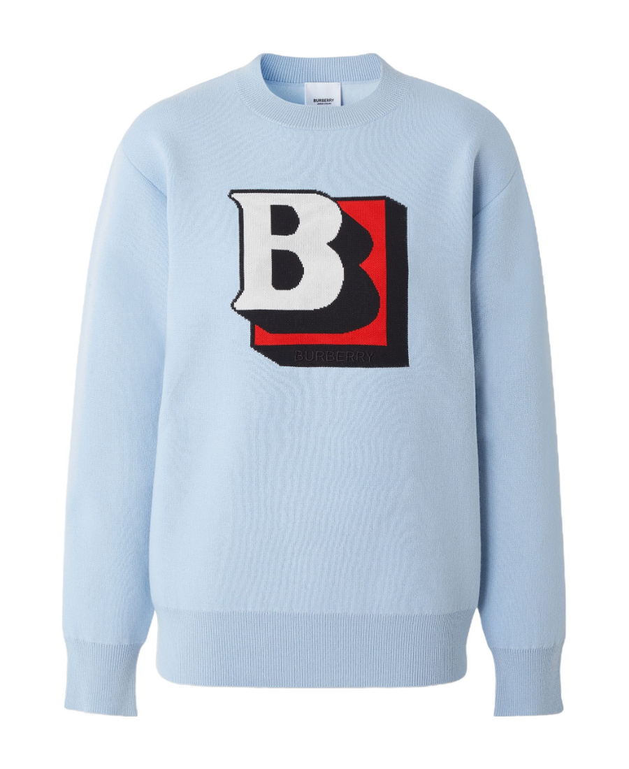 Burberry Letter-graphic Technical Wool-blend Jumper In Blue