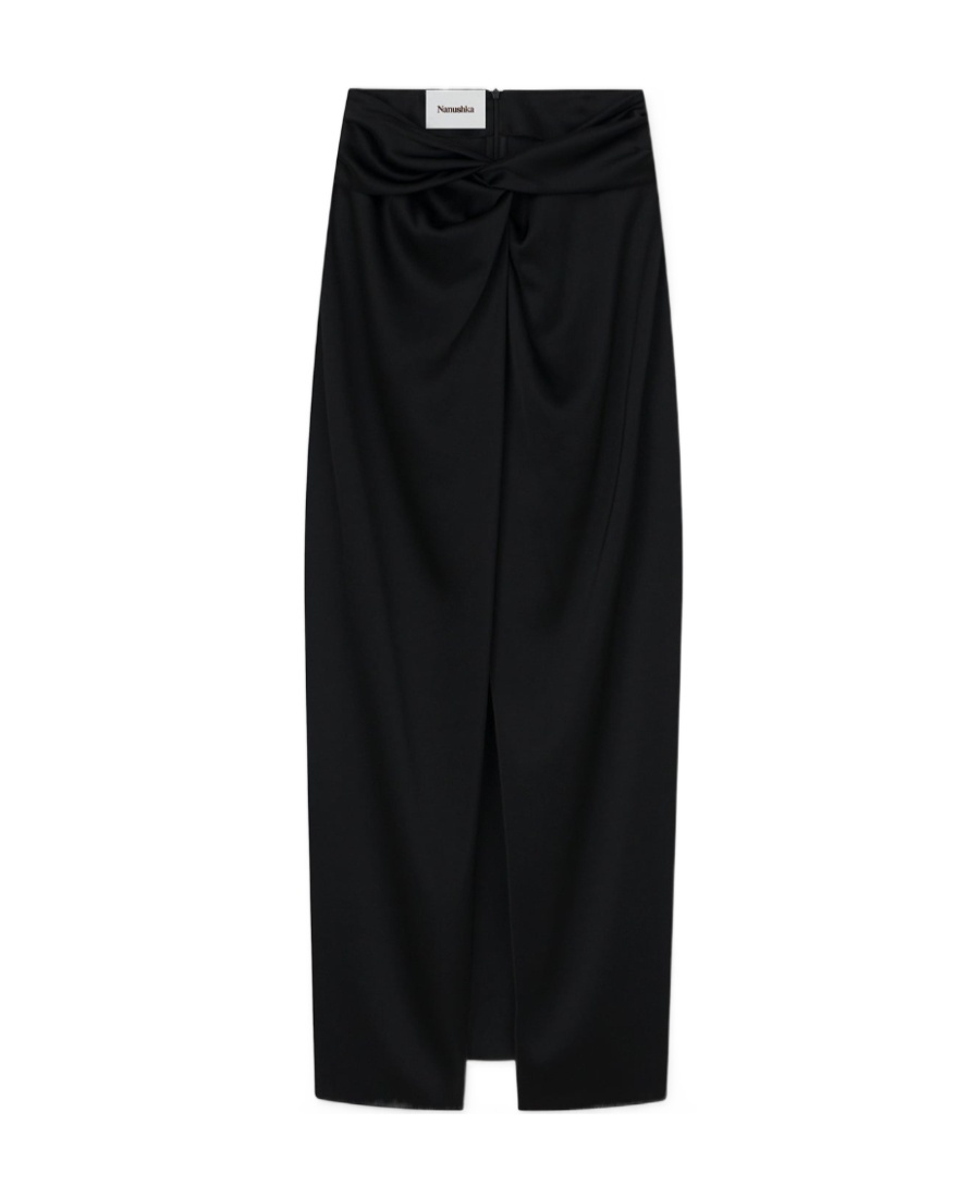 Nanushka Heida Satin Wrap Maxi Skirt In Black