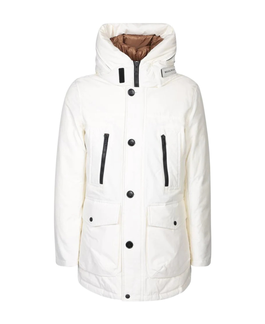 Woolrich White Hooded Coat With Relaxed Silhouette And Functional Pockets In White
