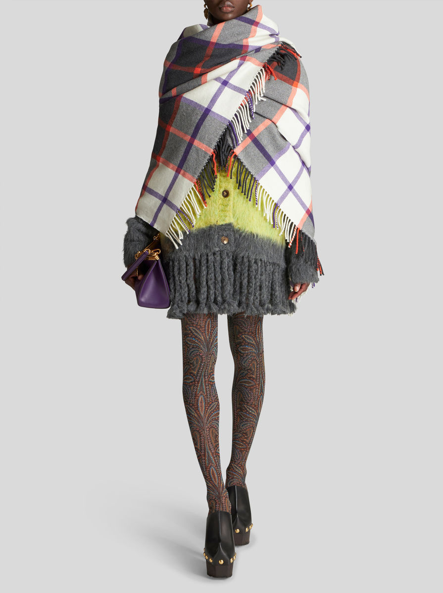 Etro Grey Grey Striped Wool Blend Cardigan In Black