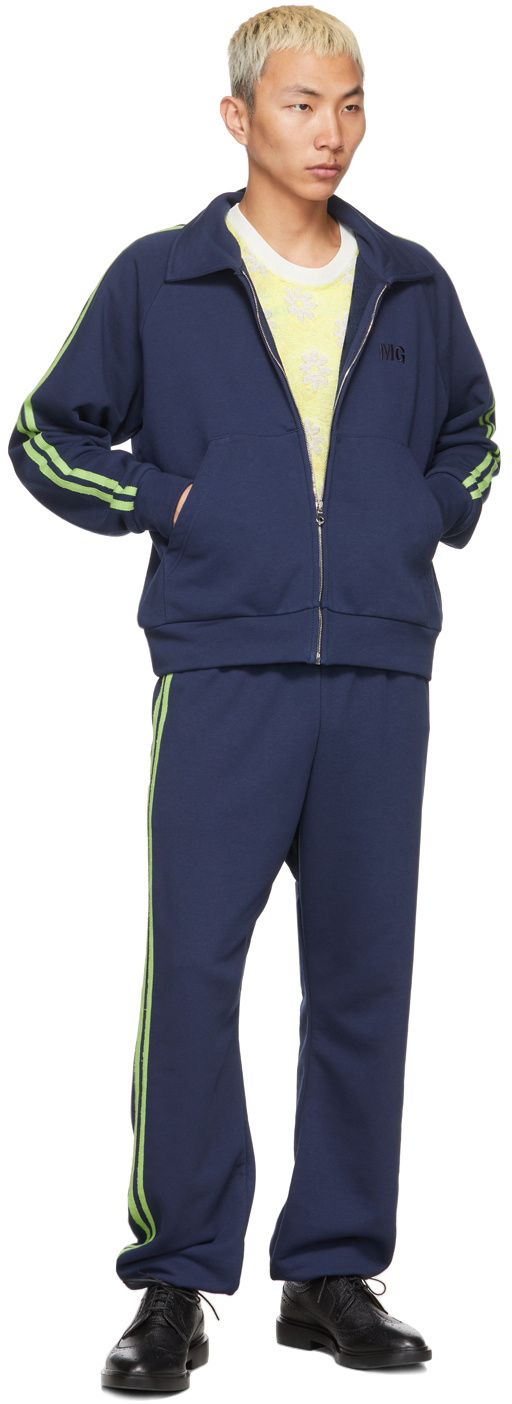 Shop Molly Goddard Navy Blue Side Stripe Panel Casual Jacket