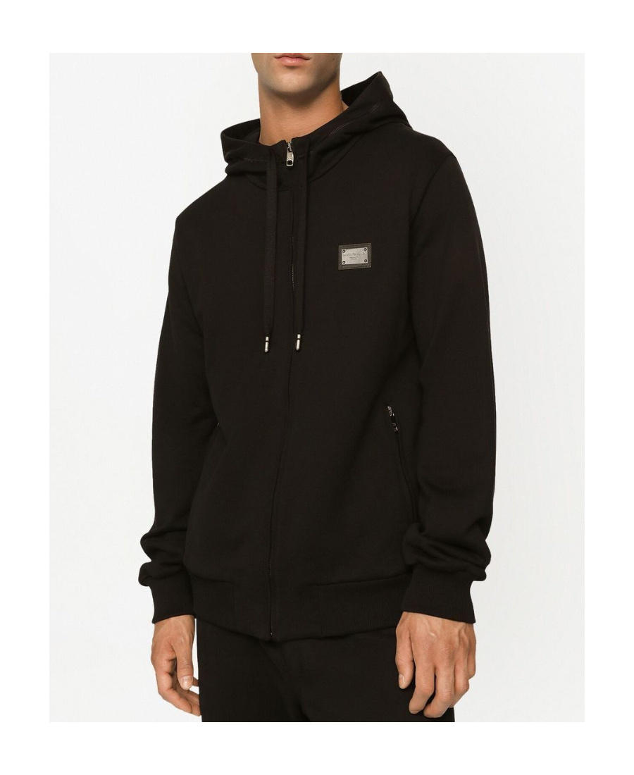 Dolce & Gabbana Black Hoodie With Plated Logo On The Chest In Black