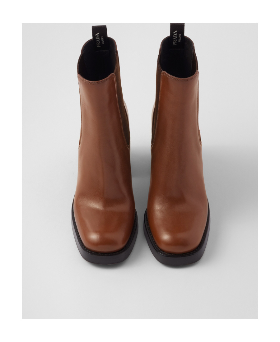 Prada Brushed Leather 85mm Ankle Boots In Brown