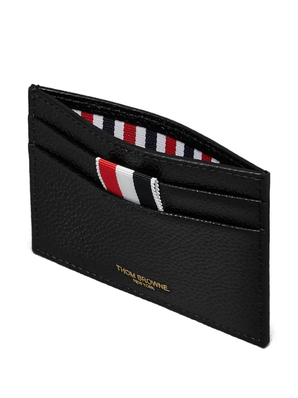 Thom Browne Embroidered Stripe Textured Card Holder In Black