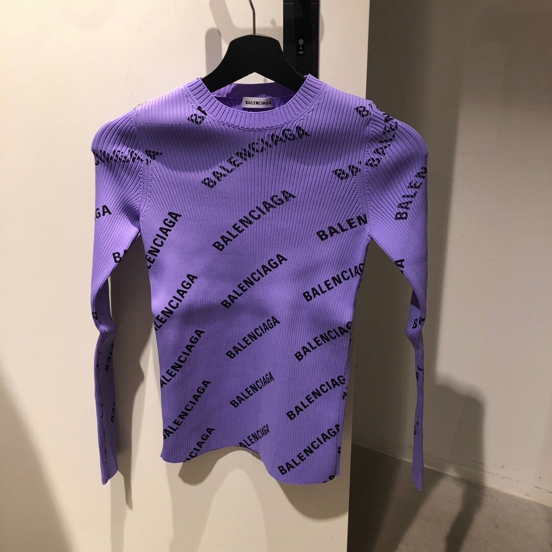Balenciaga Logo Rib Sweater In Purple