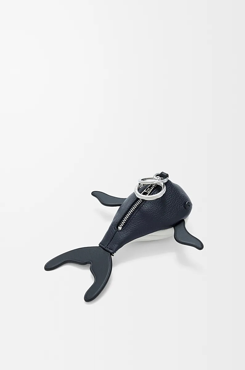 Loewe Classic Cowhide Leather Whale Charm In Black