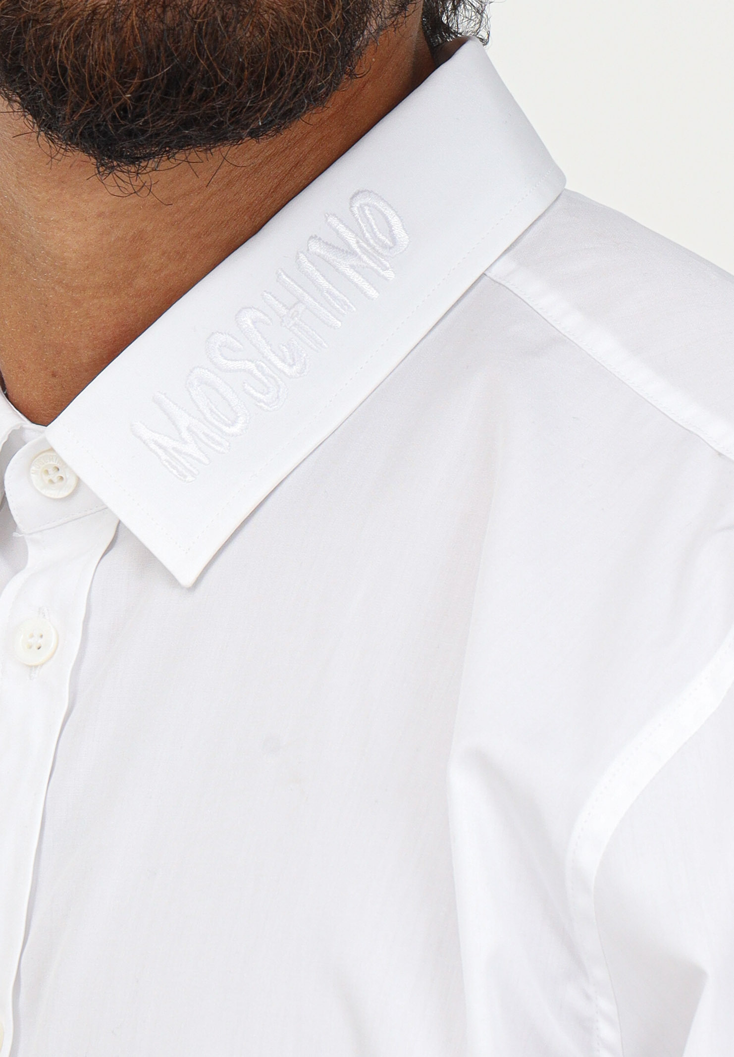 Moschino Logo-embroidered Long-sleeve Cotton Shirt In White