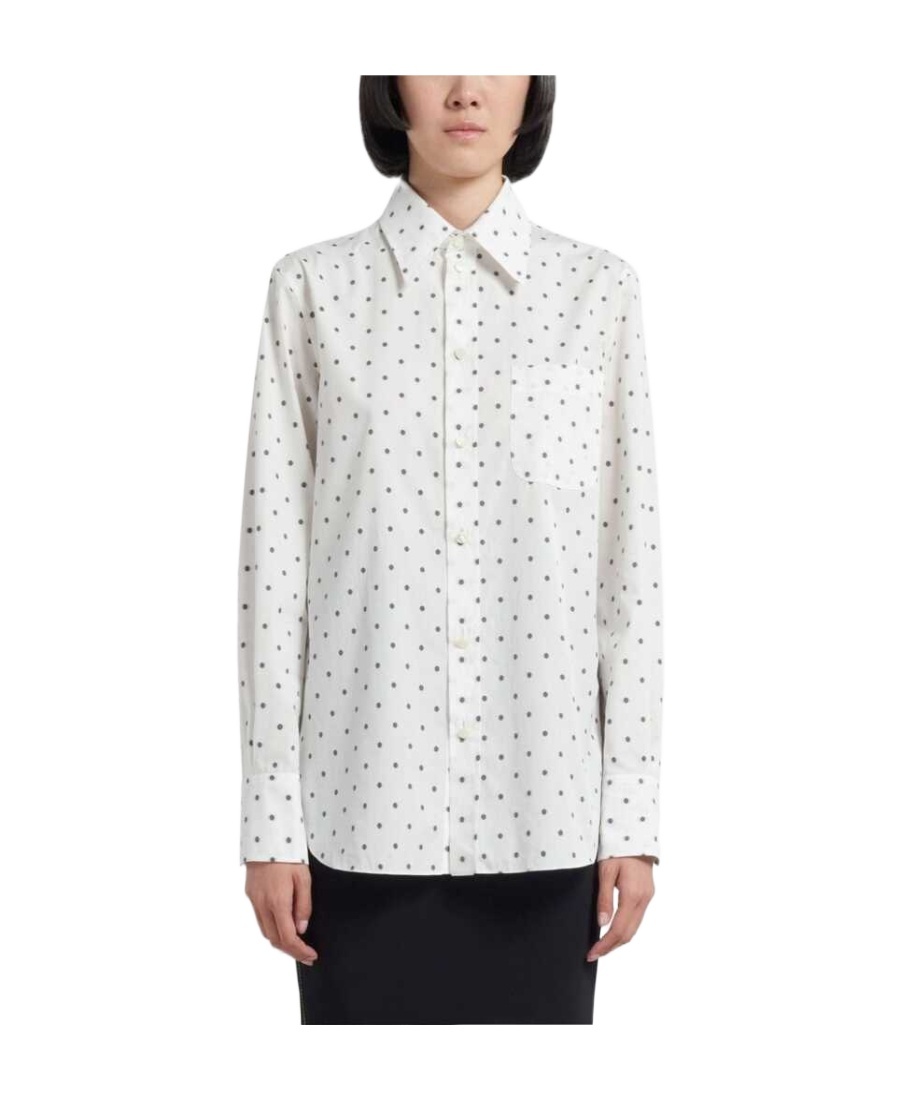 Shop Marni White Poplin Shirt With Polka Dots
