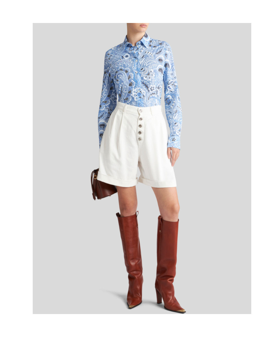 Etro Paisley-print Cotton Blend Shirt In Blue