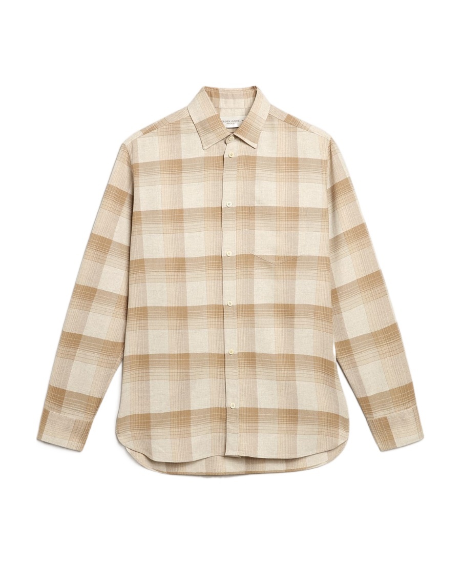 Golden Goose Check Pattern Shirt With Button-down Collar In Nude