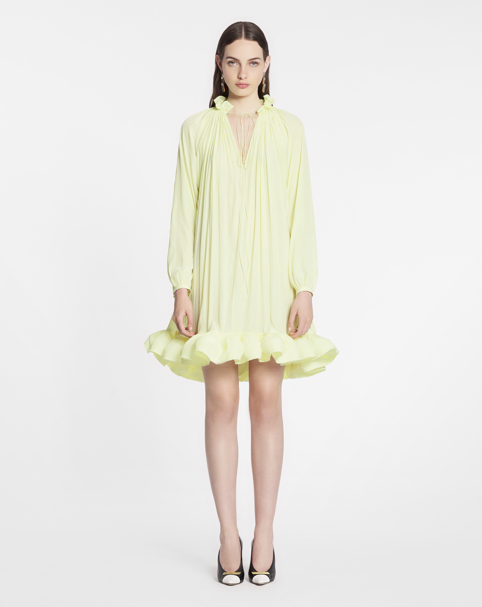 Lanvin Woman Short Dress Acid Green Size 4 Polyester In White