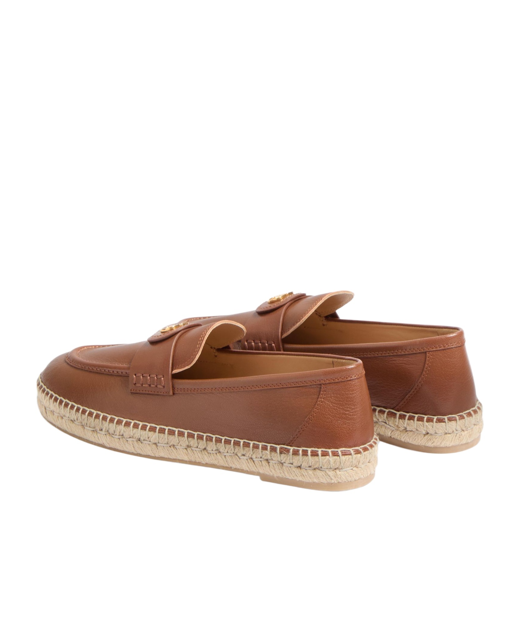 Valentino Garavani Caramel Leather Vlogo Espadrilles In Brown