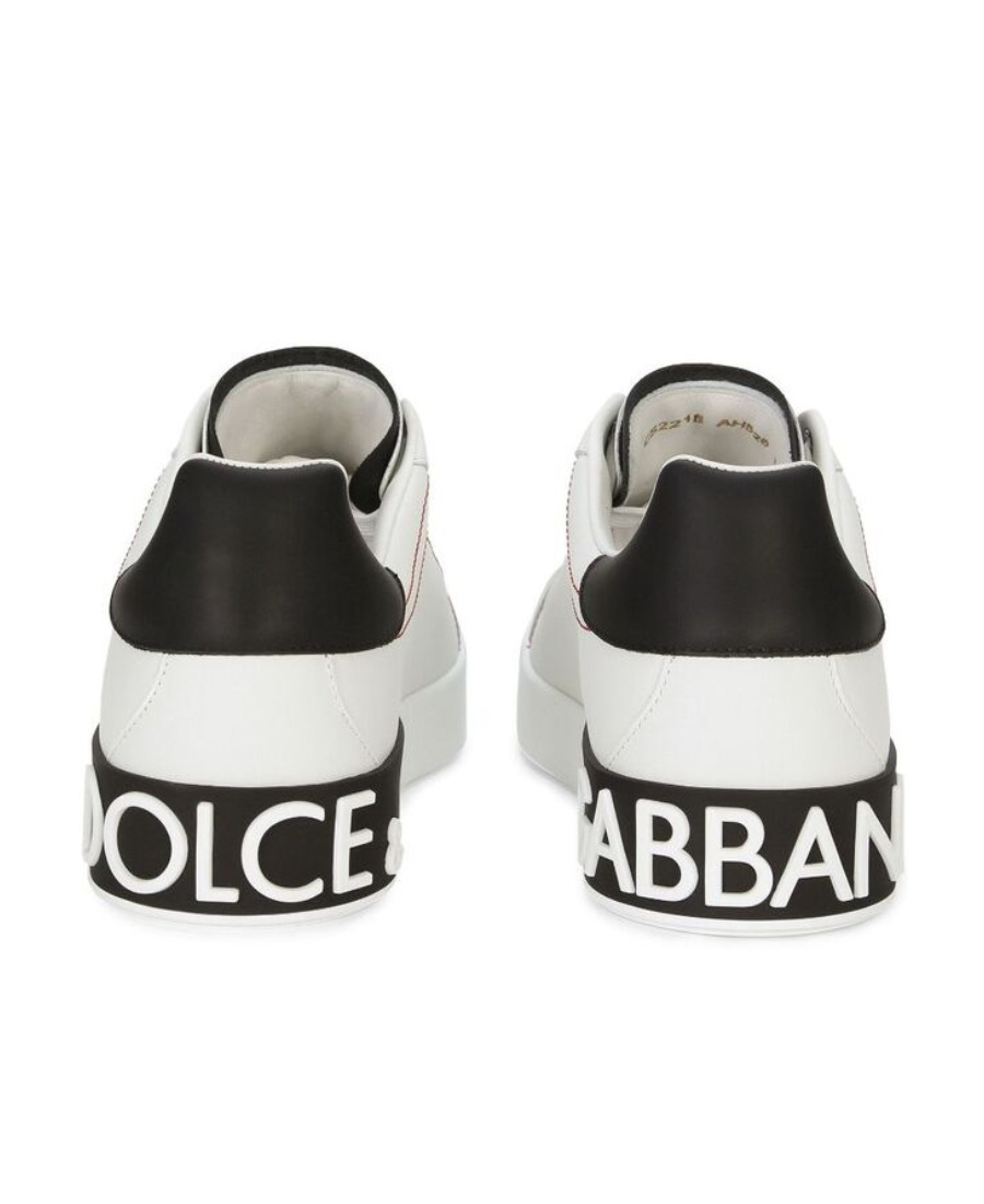 Dolce & Gabbana Portofino Leather Sneakers With Rubberized Logo Shoes In White