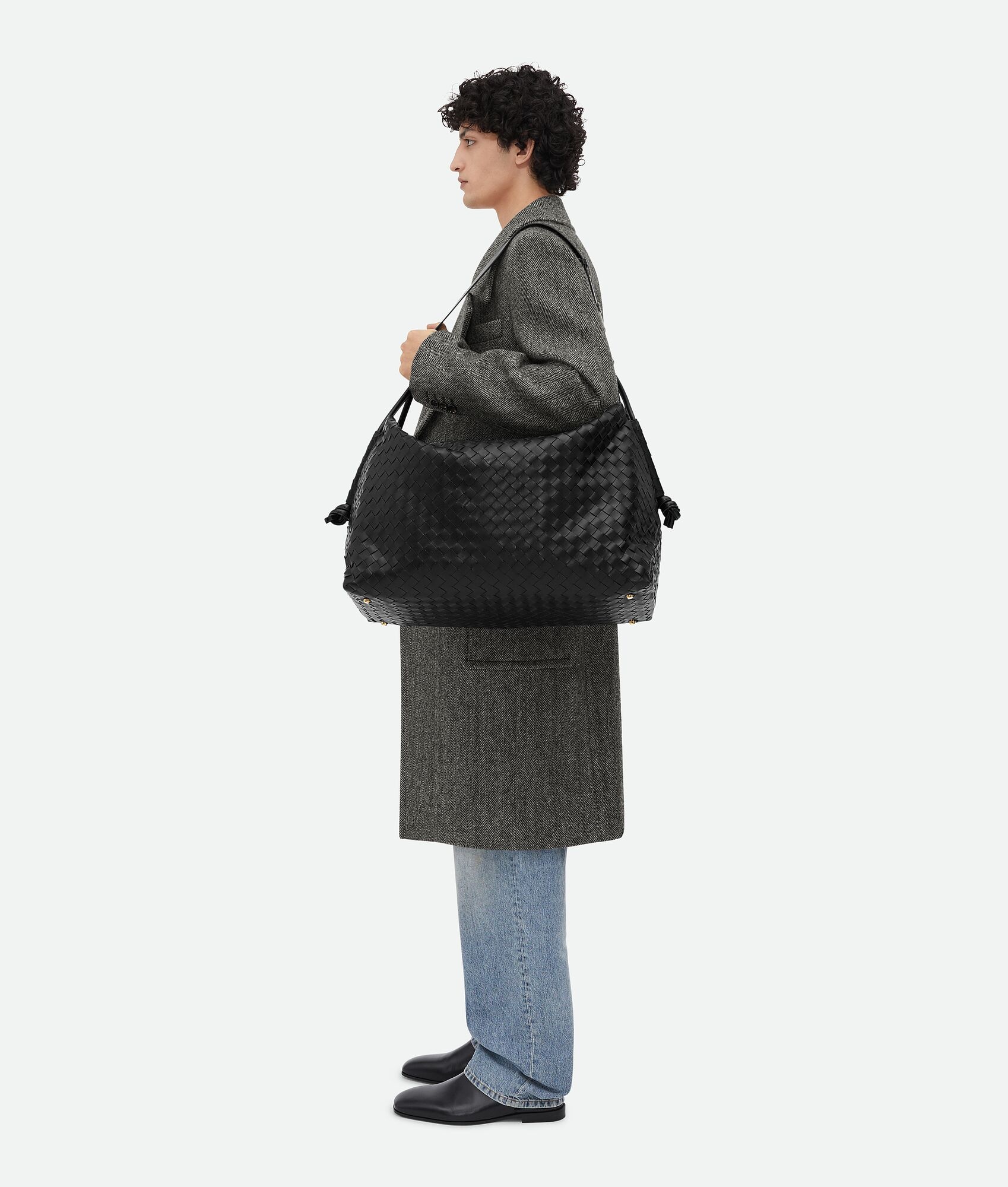 Bottega Veneta Large Woven Travel Bag In Black