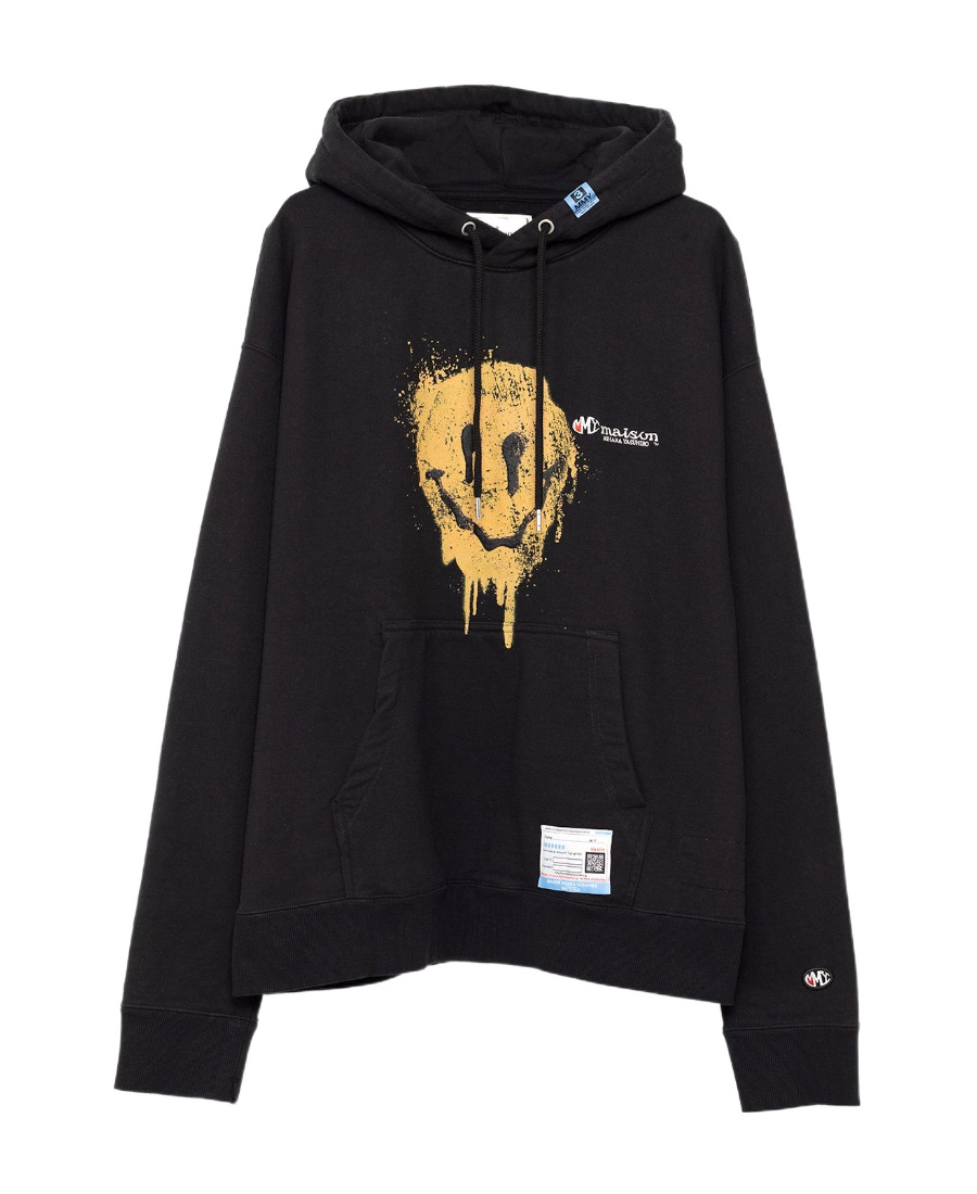 Miharayasuhiro Smiley-face Print Cotton Hoodie In Black