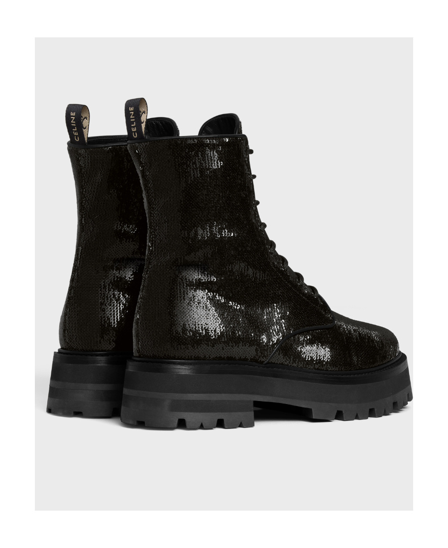 Celine Bulky Sequined Strap-up Boots In Black