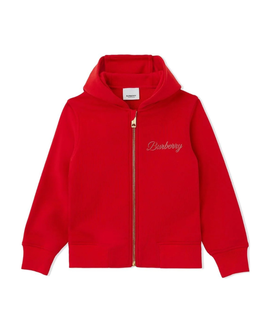 Burberry Kids' Logo Script-print Zipped Hoodie In Red