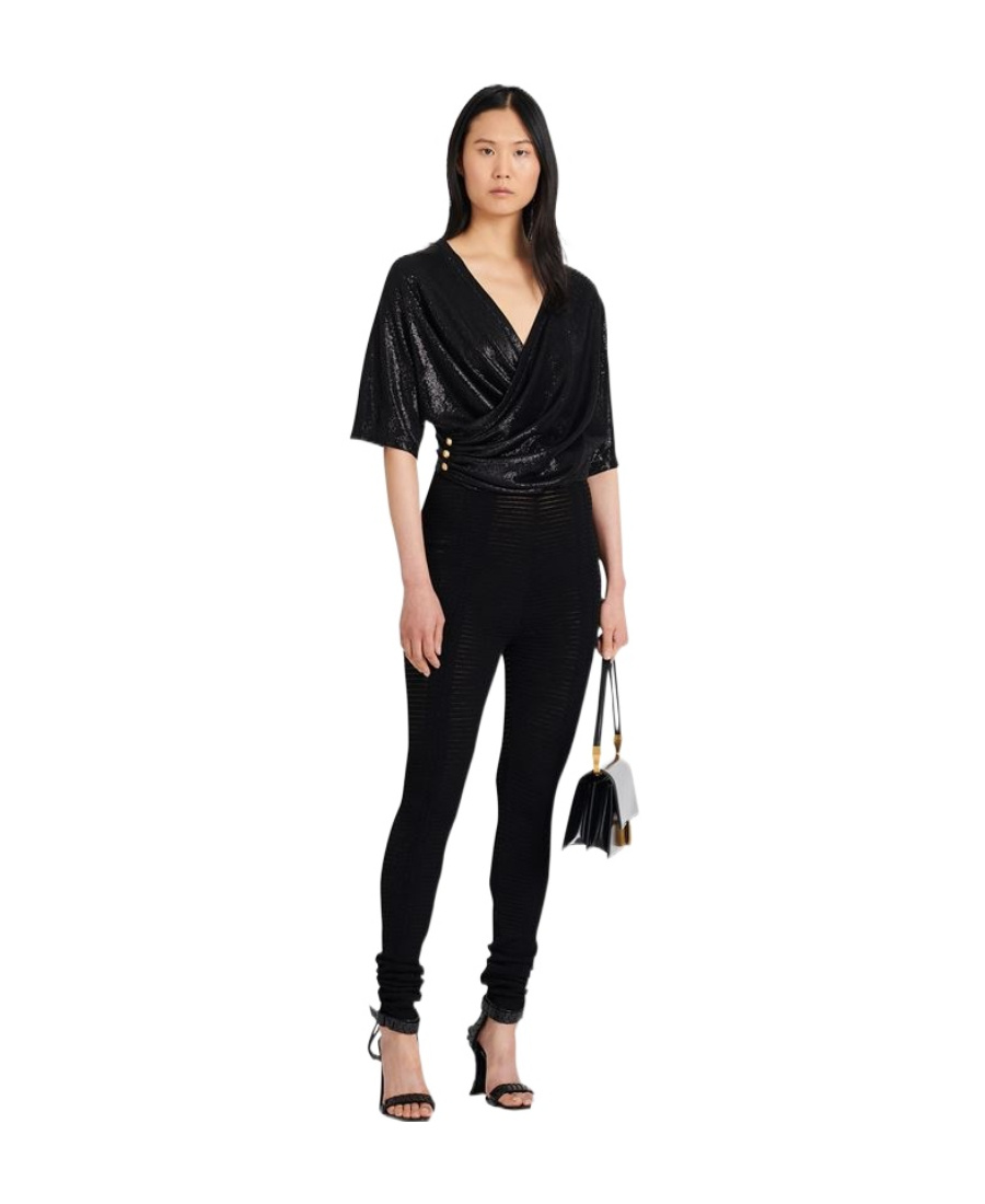 BALMAIN BLACK KNIT LEGGINGS 